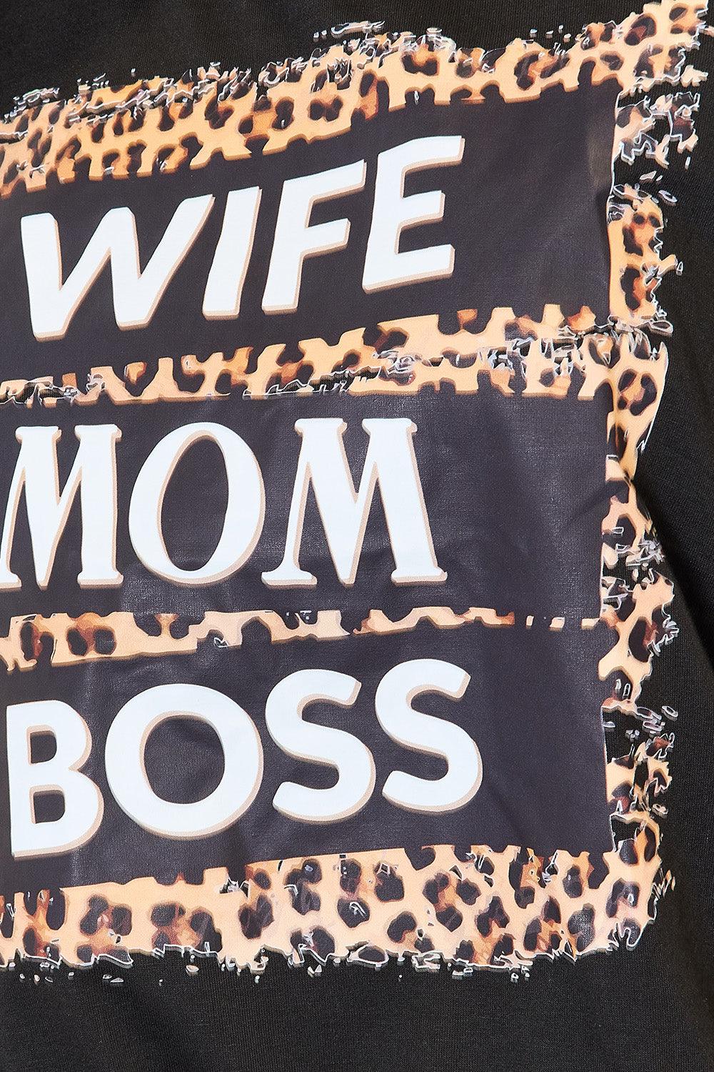 Get trendy with WIFE MOM BOSS Leopard Graphic T-Shirt - T-Shirt available at Styles Code. Grab yours today!