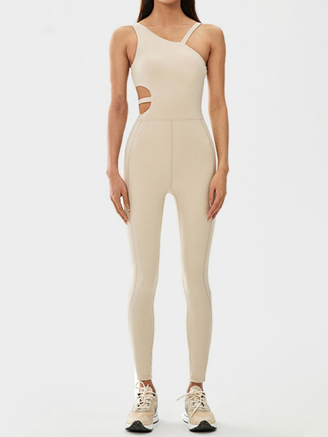 Get trendy with Cutout Asymmetrical Neck Active Jumpsuit - Activewear available at Styles Code. Grab yours today!