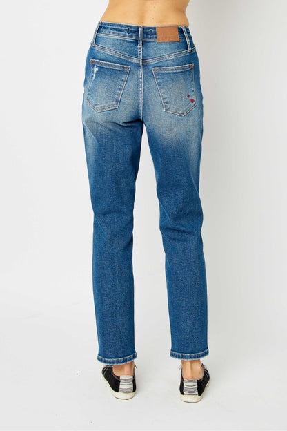 Get trendy with Judy Blue Full Size Queen Of Hearts Coin Pocket BF Jeans - Plus Size available at Styles Code. Grab yours today!