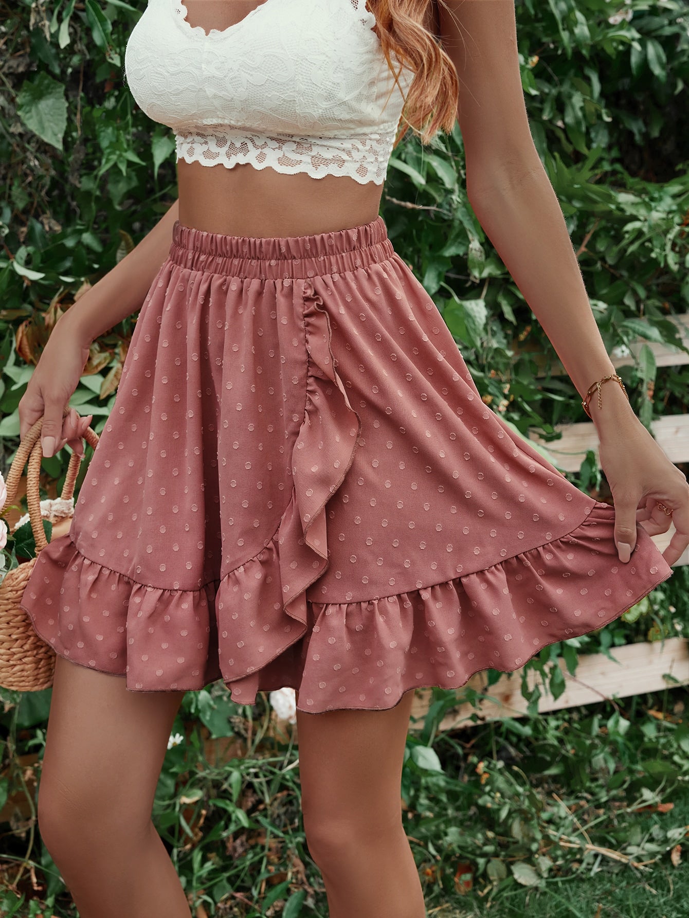 Get trendy with Honey Ruffle Hem Elastic Waist Mini Skirt - Skirts available at Styles Code. Grab yours today!