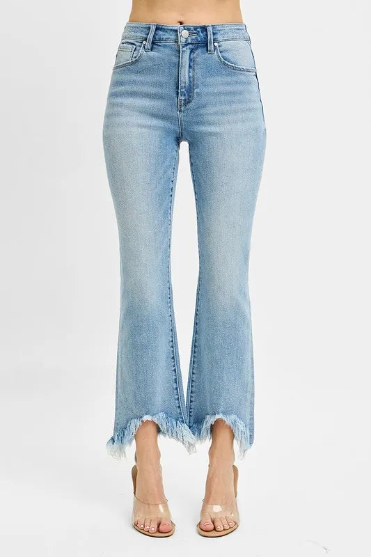 Get trendy with High Rise Crop Bootcut Jeans - Plus Size - Jeans available at Styles Code. Grab yours today!