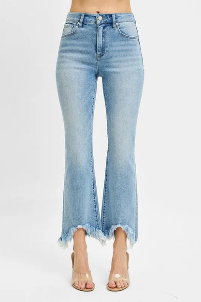 Get trendy with High Rise Crop Bootcut Jeans - Plus Size - Jeans available at Styles Code. Grab yours today!