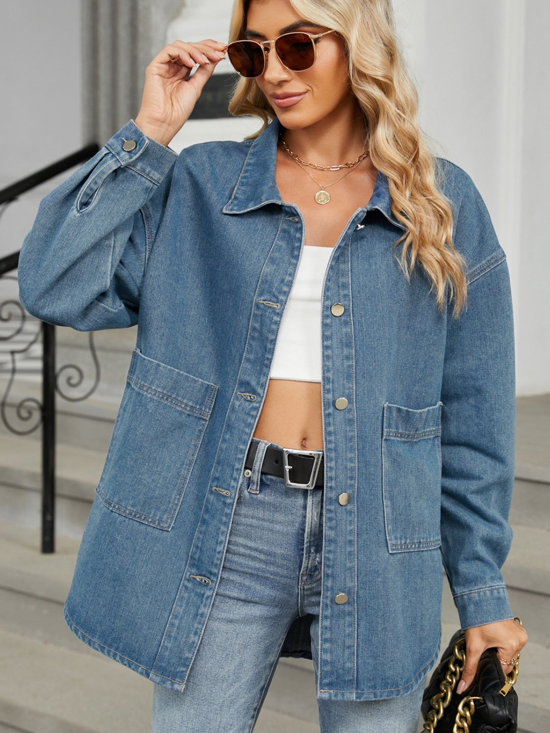 Get trendy with Removable Hood Denim Jacket - Denim Jacket available at Styles Code. Grab yours today!