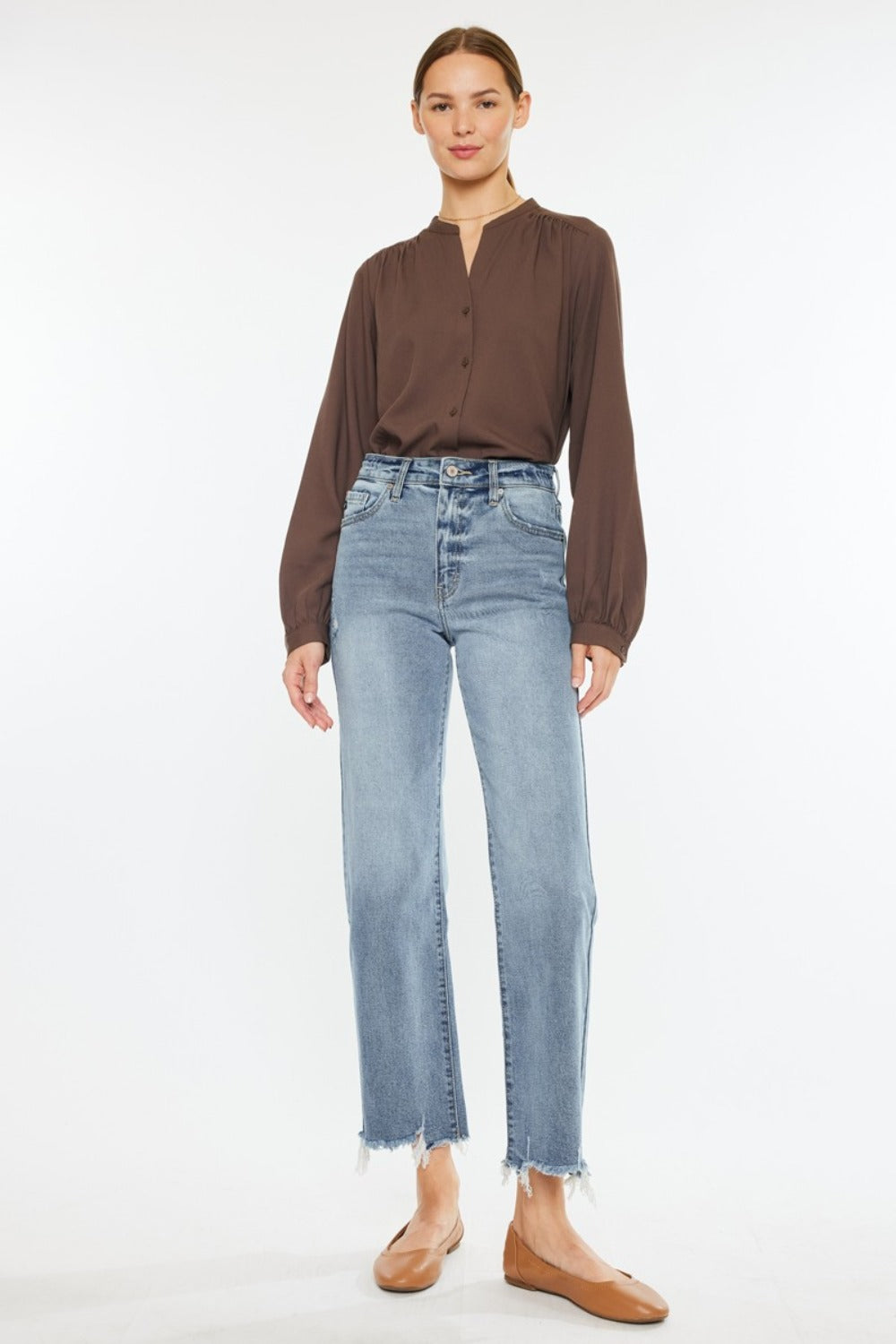 Get trendy with High Rise Slim Wide Leg Jeans - Jeans available at Styles Code. Grab yours today!