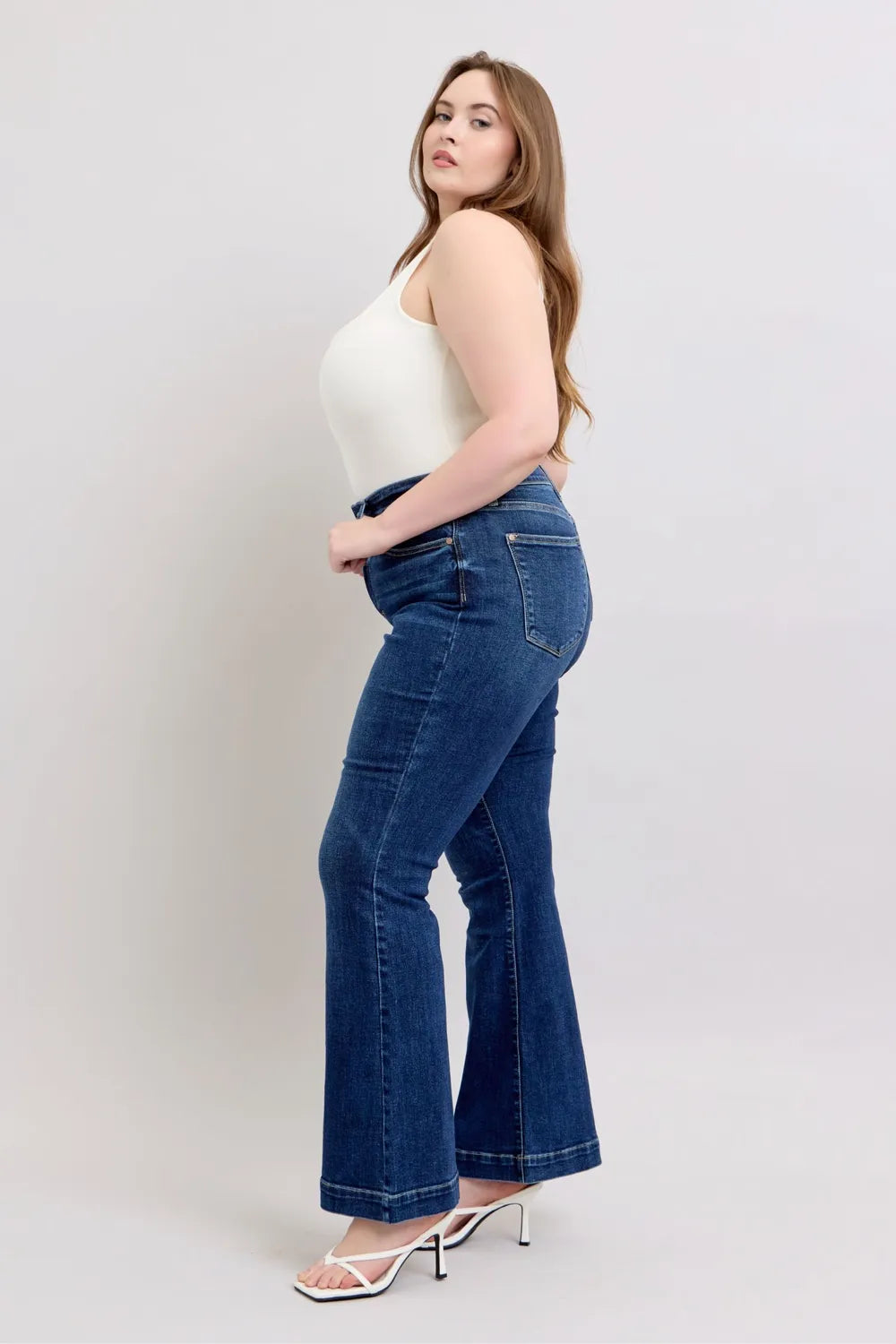 Get trendy with High Rise Flare Jeans Plus Size - Jeans available at Styles Code. Grab yours today!