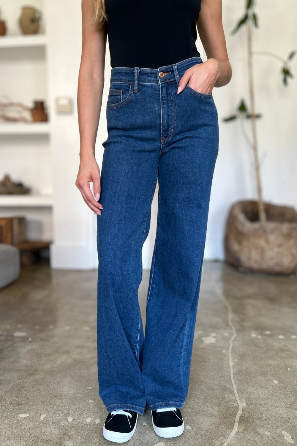 Get trendy with Judy Blue Full Size High Rise Straight Jeans - Plus Size available at Styles Code. Grab yours today!