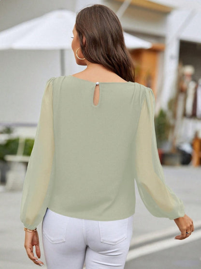 Get trendy with Round Neck Balloon Sleeve Blouse - Blouse available at Styles Code. Grab yours today!