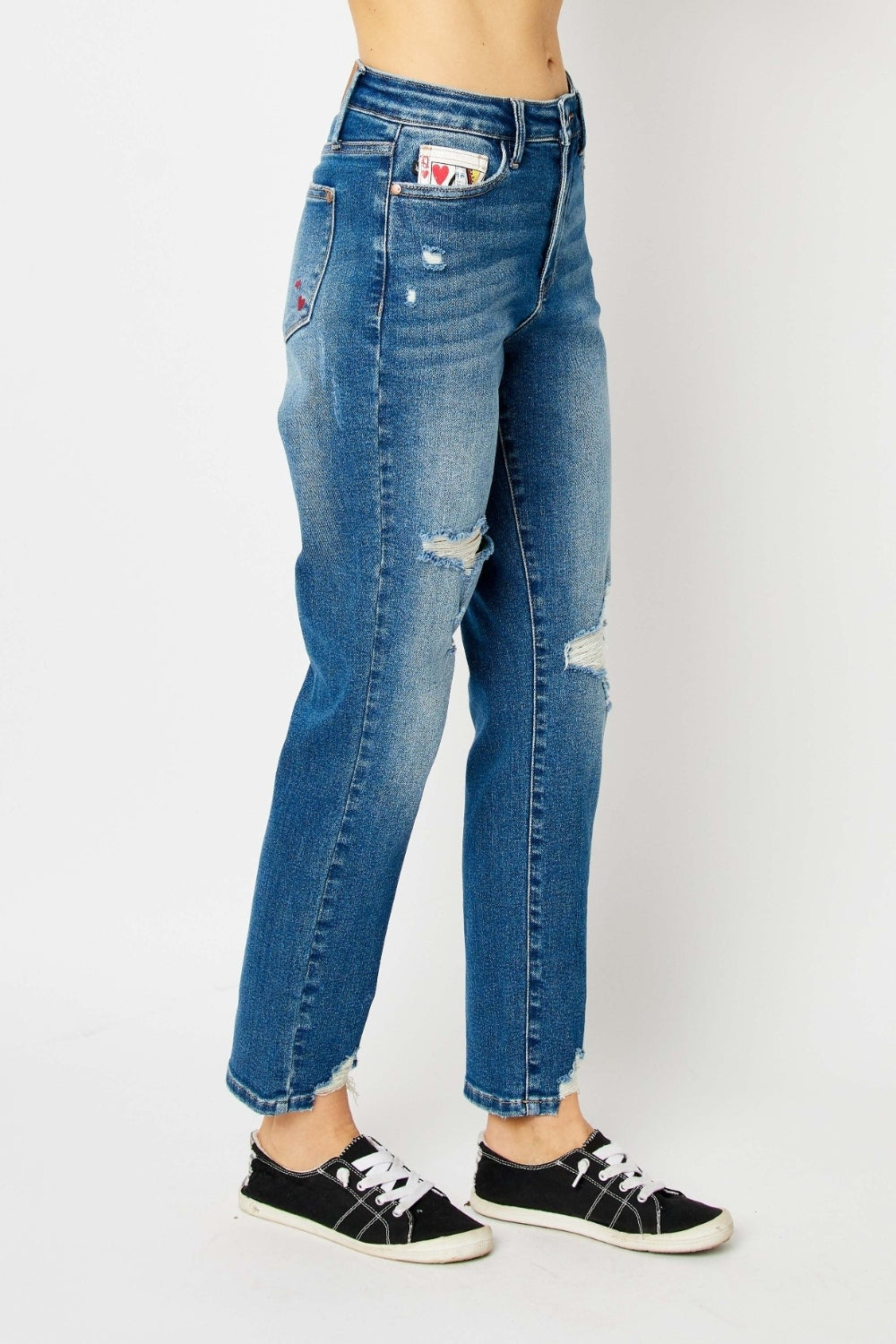 Get trendy with Judy Blue Full Size Queen Of Hearts Coin Pocket BF Jeans - Plus Size available at Styles Code. Grab yours today!