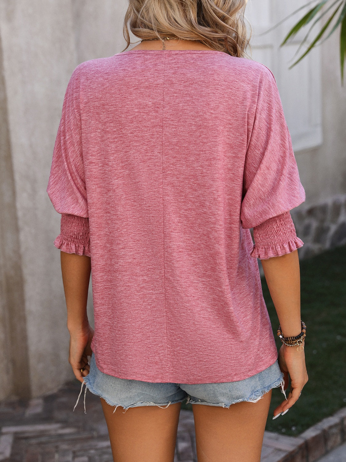 Get trendy with Heathered Lantern Sleeve Blouse - Blouse available at Styles Code. Grab yours today!