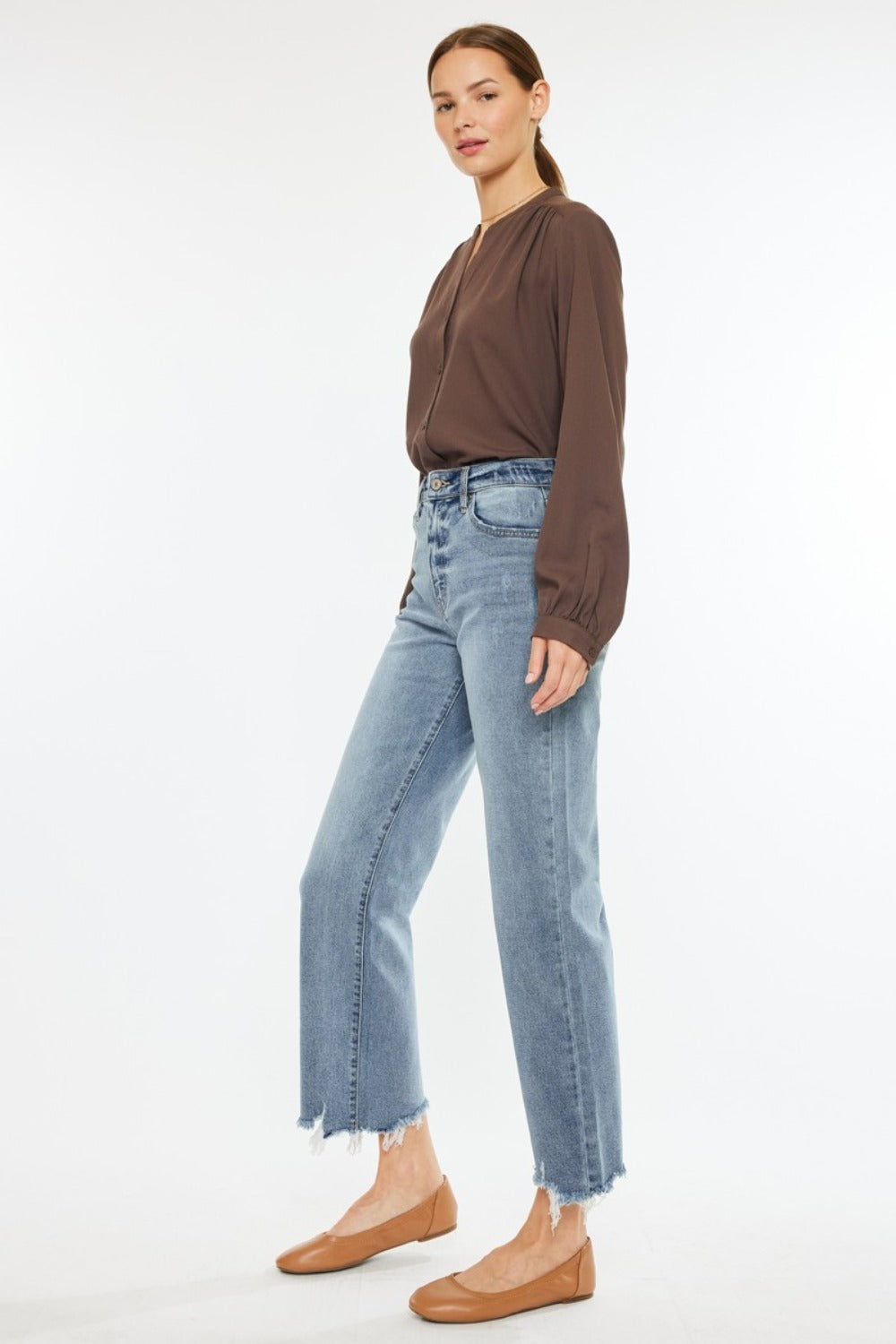 Get trendy with High Rise Slim Wide Leg Jeans - Jeans available at Styles Code. Grab yours today!