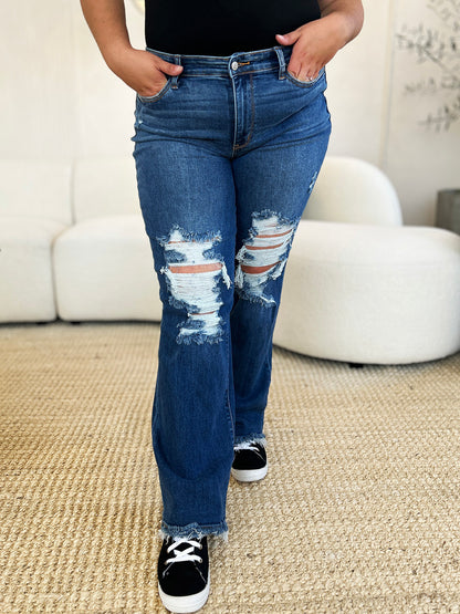 Get trendy with Judy Blue Full Size Mid Rise Distressed Raw Hem Jeans - Plus Size available at Styles Code. Grab yours today!