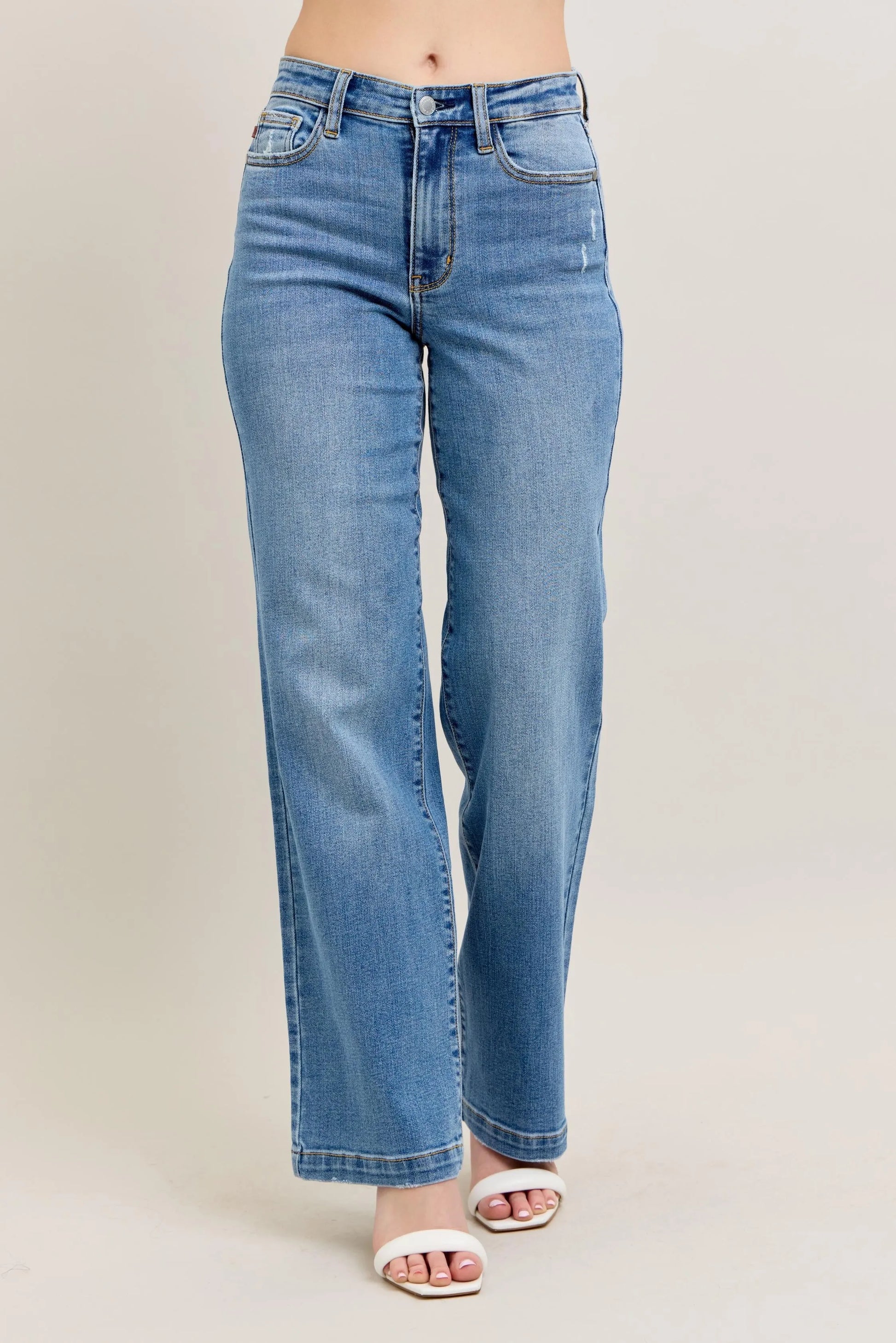 Get trendy with Full Size High Waist Straight Jeans - Jeans available at Styles Code. Grab yours today!