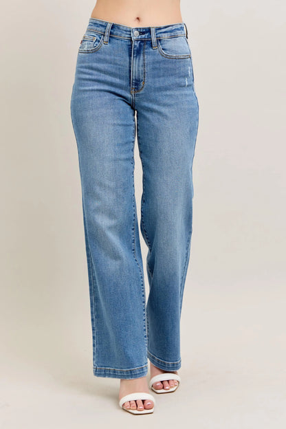Get trendy with Full Size High Waist Straight Jeans - Jeans available at Styles Code. Grab yours today!