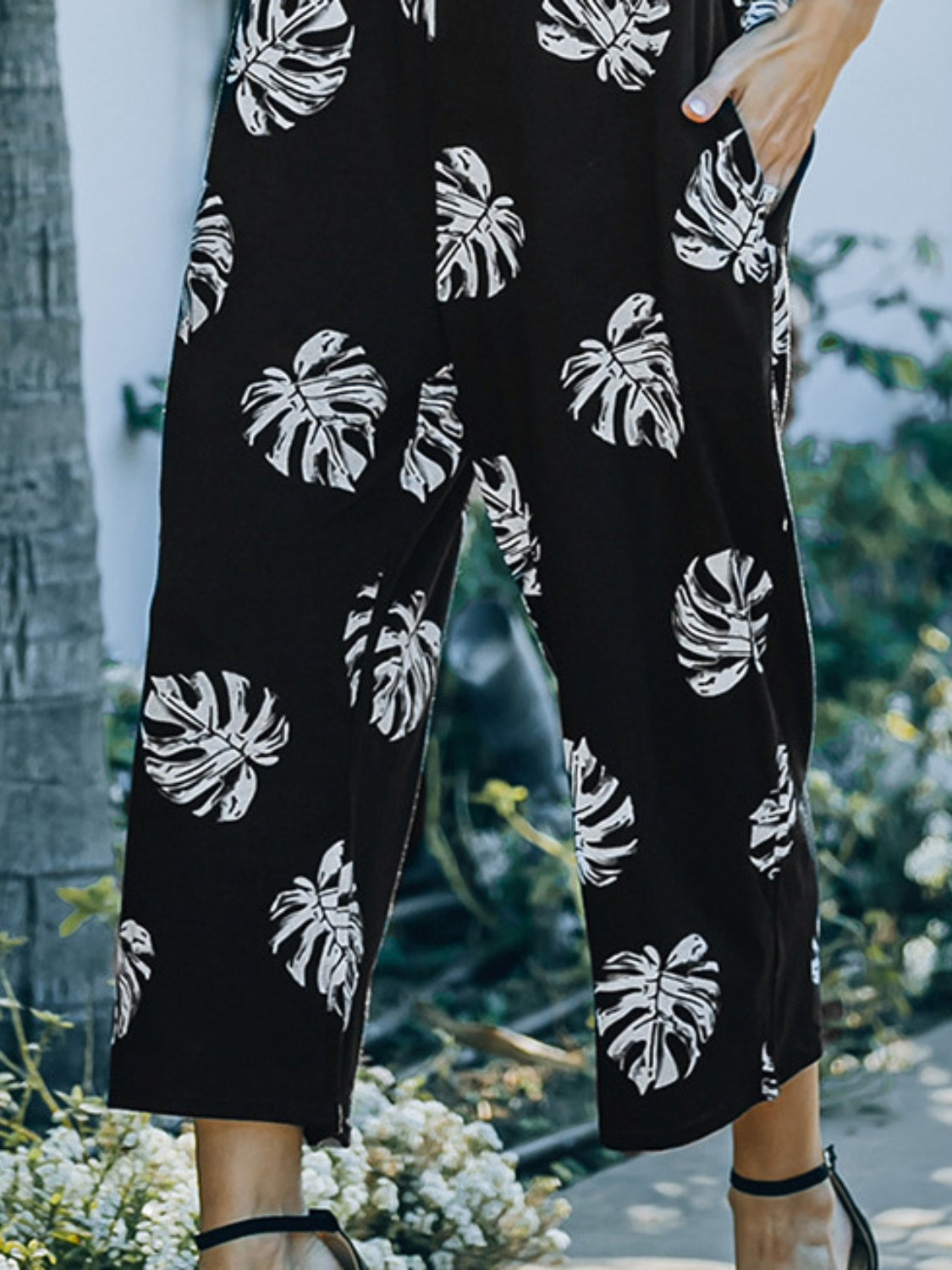 Get trendy with Printed Spaghetti Strap Jumpsuit with Pockets - Jumpsuit available at Styles Code. Grab yours today!