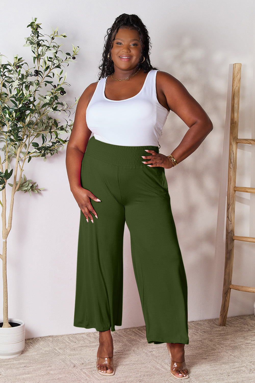 Get trendy with Full Size Smocked Wide Waistband Pants - Pants available at Styles Code. Grab yours today!