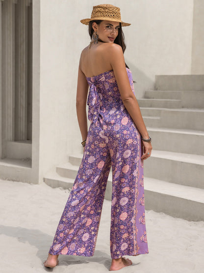 Get trendy with Tied Printed Tube Wide Leg Jumpsuit - Jumpsuit available at Styles Code. Grab yours today!