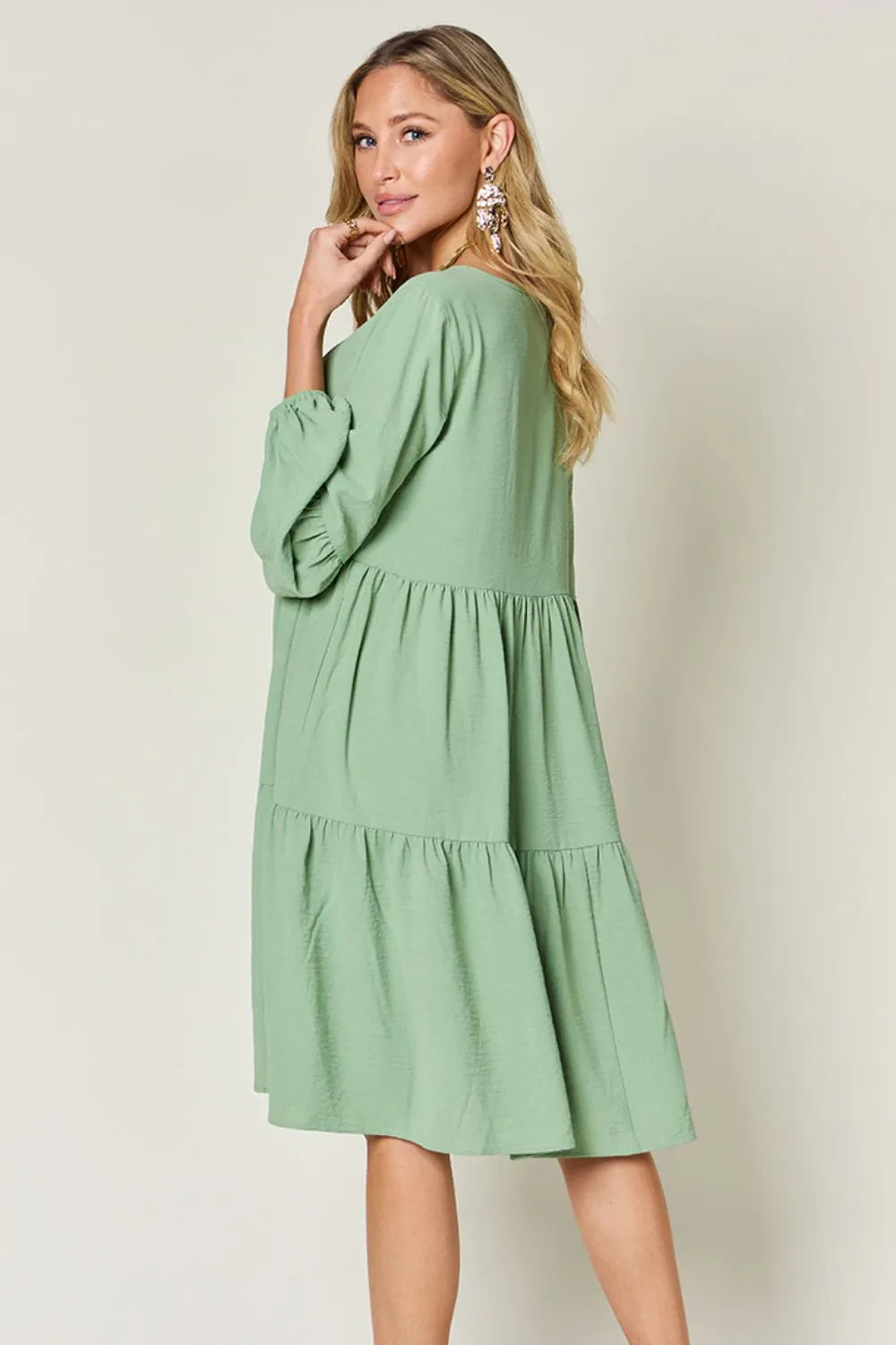 Get trendy with Full Size V-Neck Tiered Dress - Dress available at Styles Code. Grab yours today!