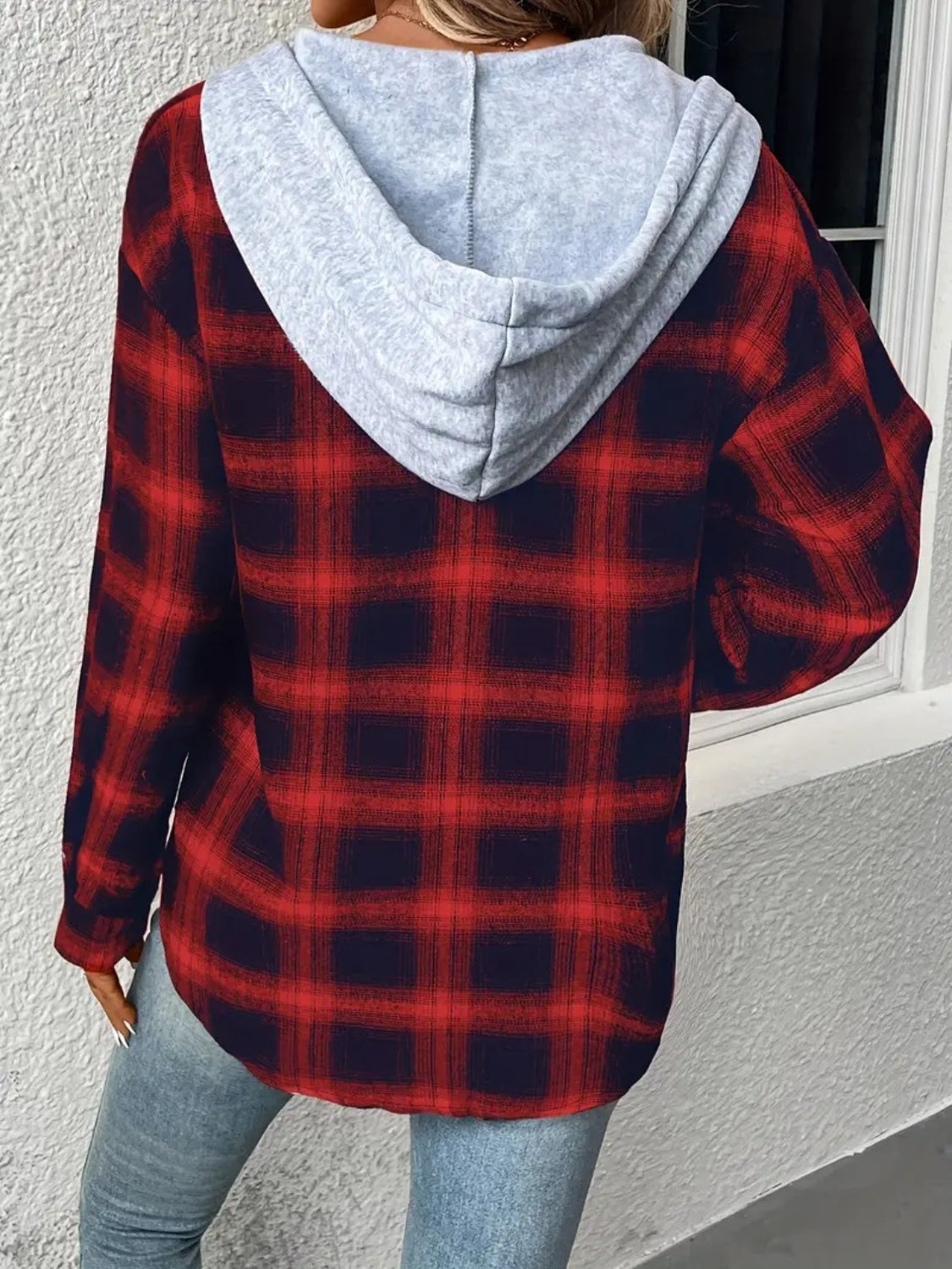 Get trendy with Plaid Drawstring Button Up Hooded Jacket - Jackets available at Styles Code. Grab yours today!