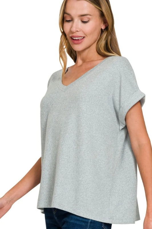 Get trendy with Soft Melange V-neck Tee - Top available at Styles Code. Grab yours today!