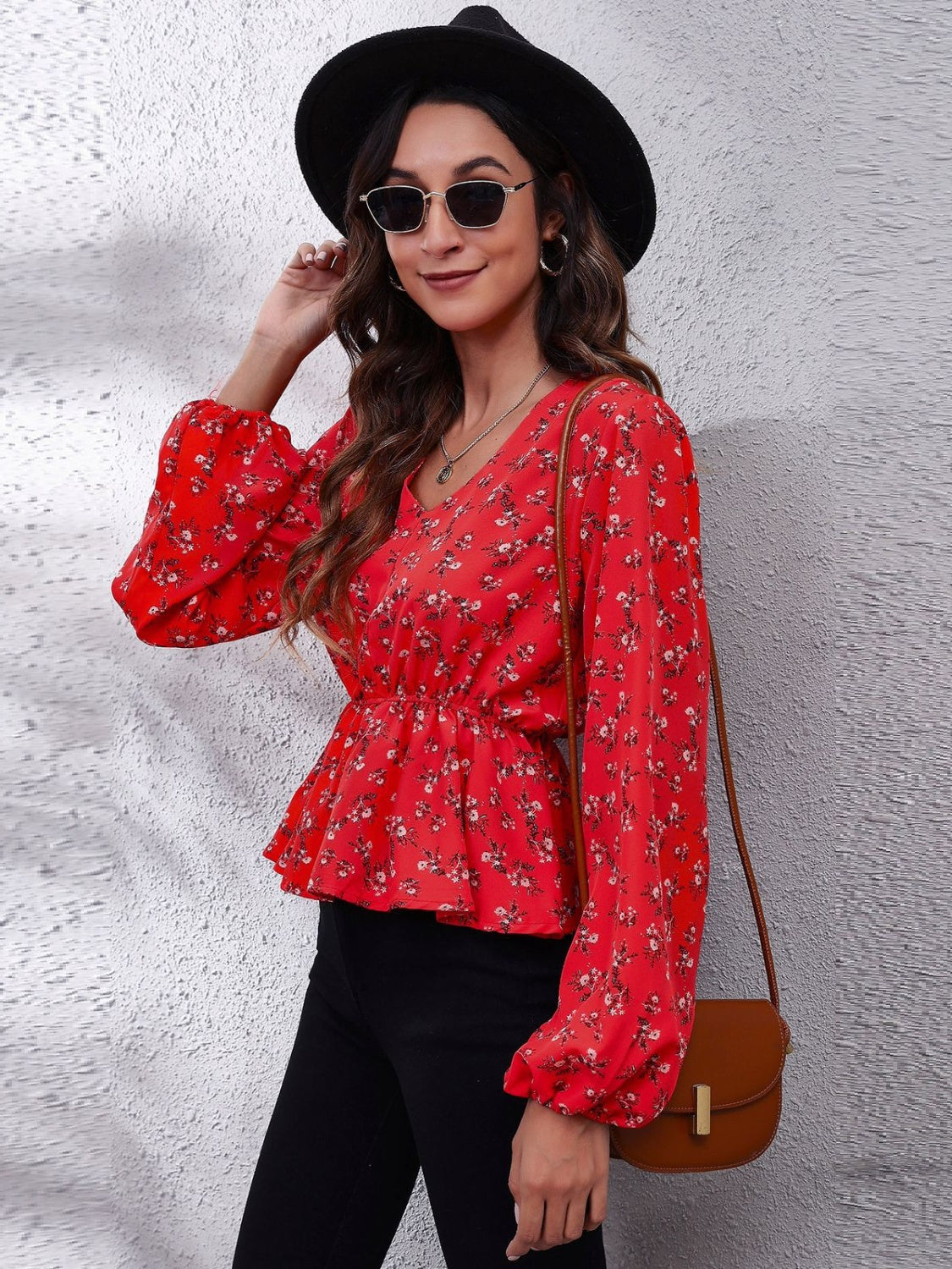 Get trendy with Ruched Printed V-Neck Long Sleeve Blouse - Blouse available at Styles Code. Grab yours today!