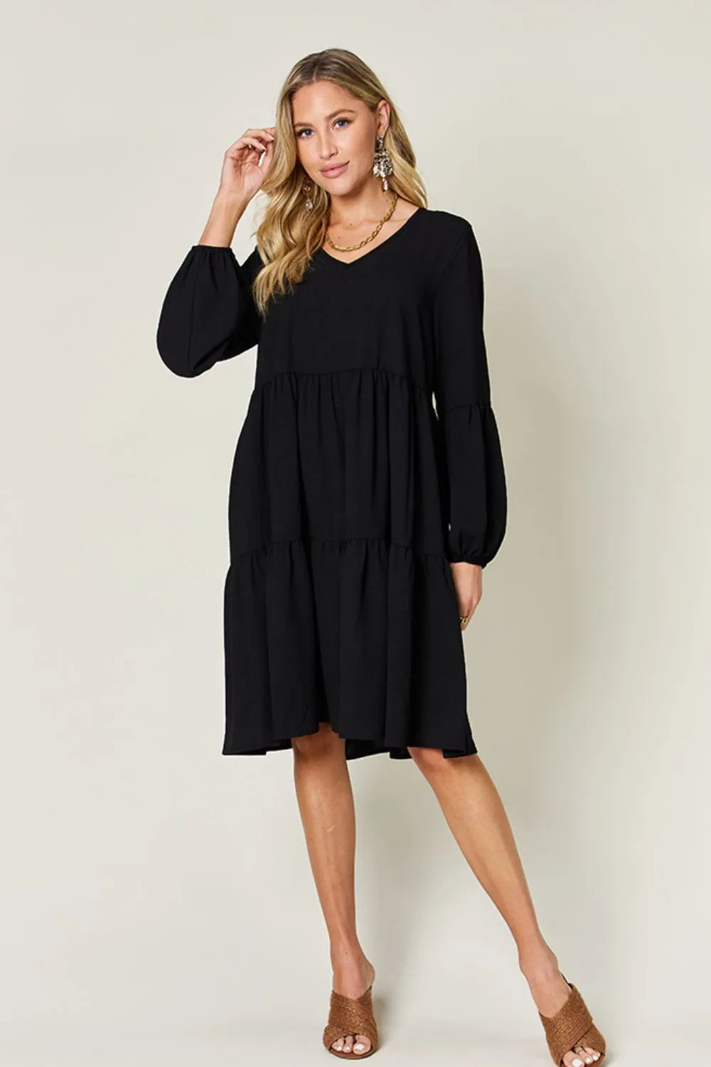 Get trendy with Full Size V-Neck Tiered Dress - Dress available at Styles Code. Grab yours today!