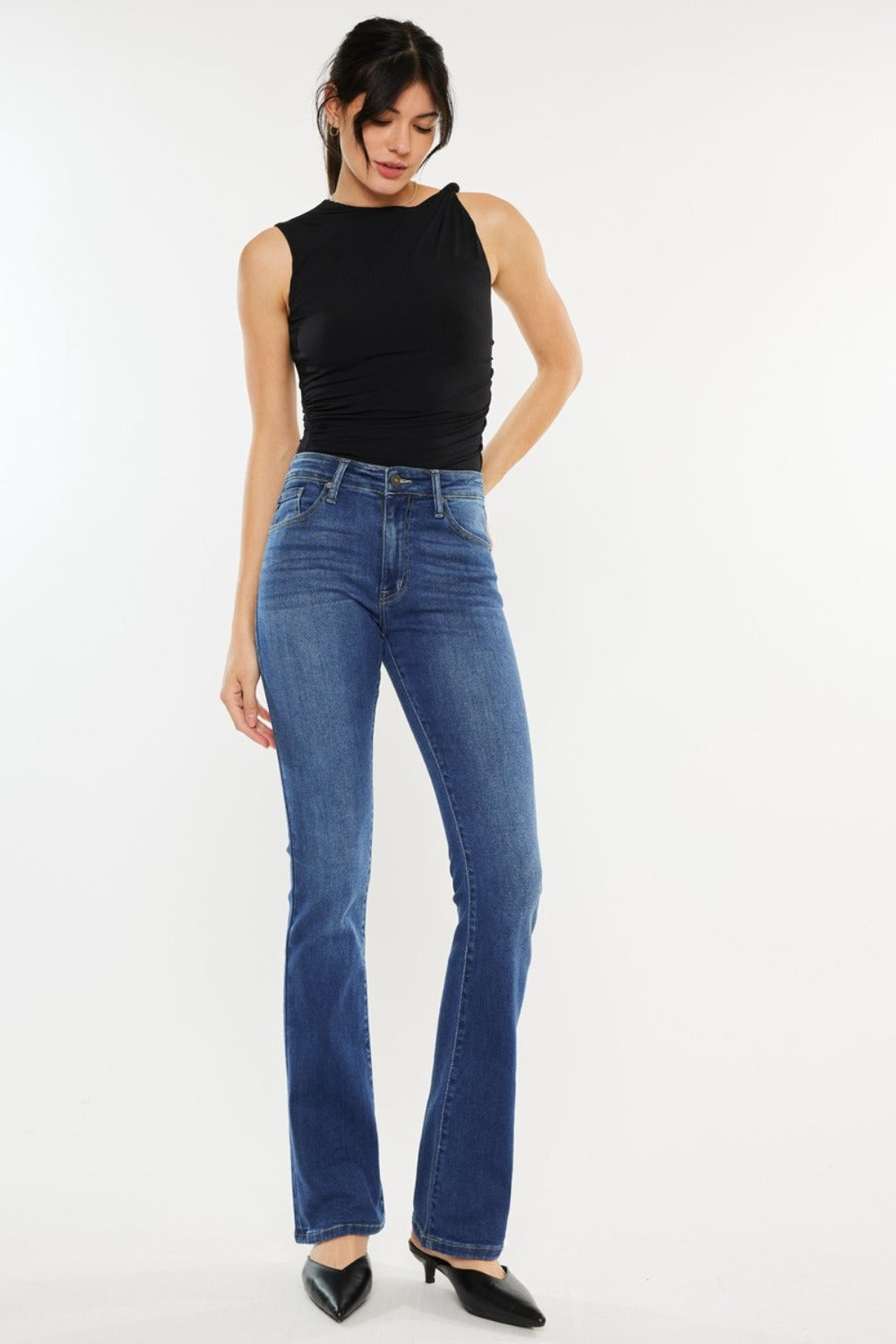 Get trendy with Kancan High Rise Slim Bootcut Jeans - Jeans available at Styles Code. Grab yours today!