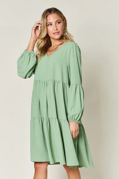 Get trendy with Full Size V-Neck Tiered Dress - Dress available at Styles Code. Grab yours today!
