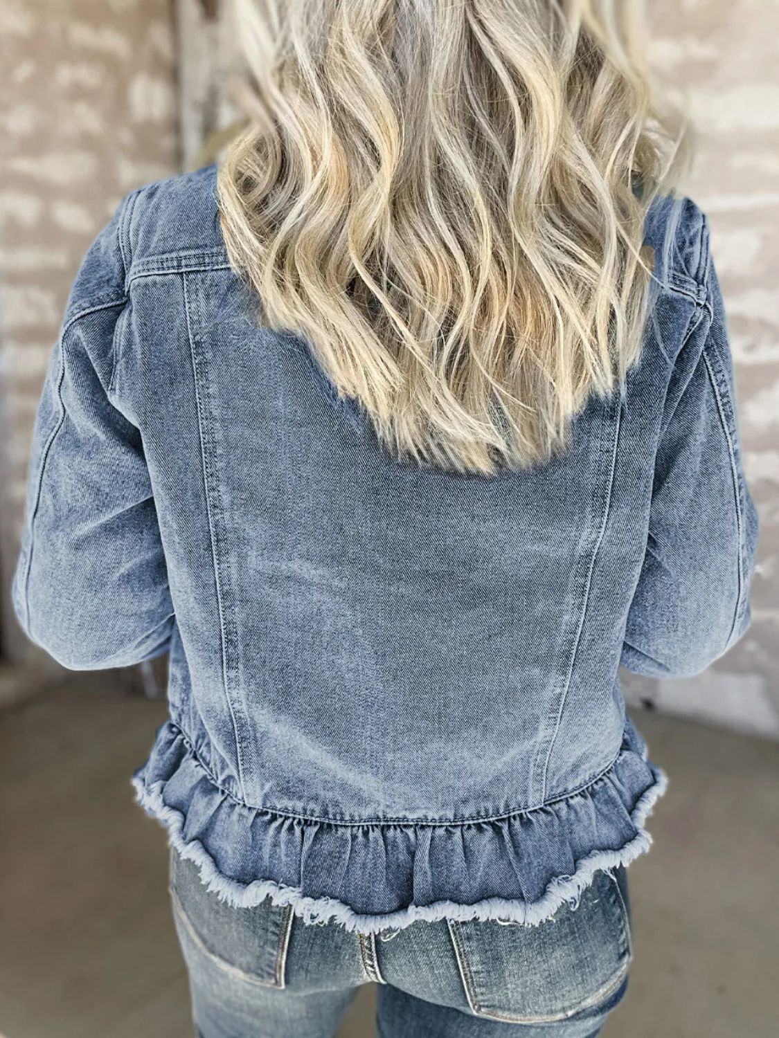 Get trendy with Raw Hem Long Sleeve Denim Jacket - Denim Jacket available at Styles Code. Grab yours today!