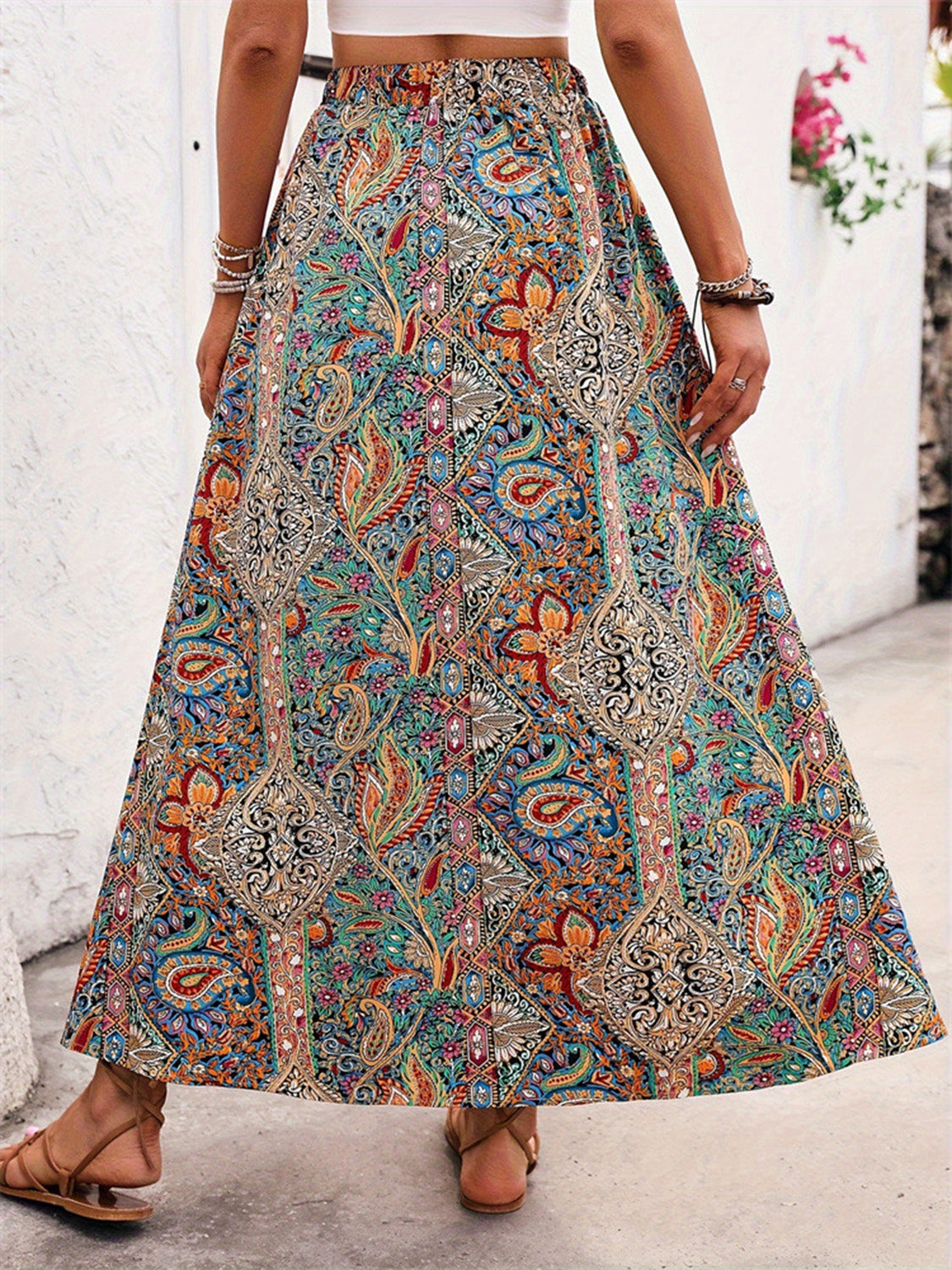 Get trendy with Slit Printed Elastic Waist Skirt - Skirts available at Styles Code. Grab yours today!