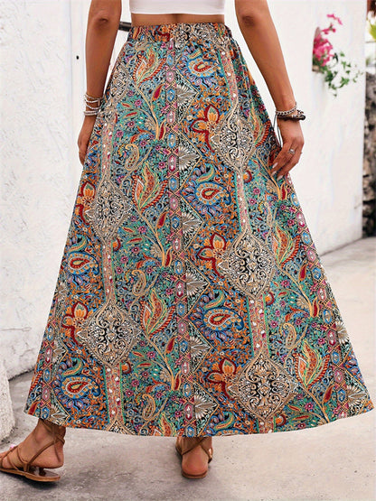 Get trendy with Slit Printed Elastic Waist Skirt - Skirts available at Styles Code. Grab yours today!