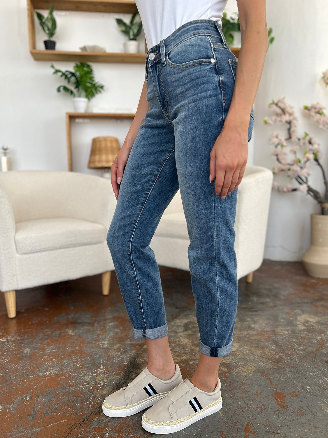 Get trendy with Judy Blue Full Size Cuffed Hem Slim Jeans -  available at Styles Code. Grab yours today!