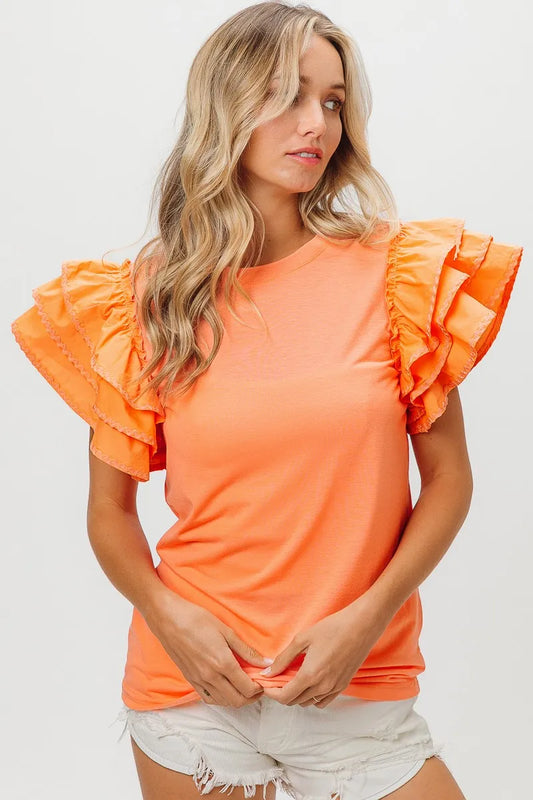 Get trendy with Knit Top Woven Ruffle Sleeves - Top available at Styles Code. Grab yours today!
