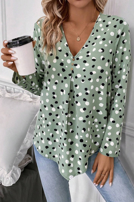 Get trendy with Printed V-Neck Long Sleeve Blouse - Blouse available at Styles Code. Grab yours today!