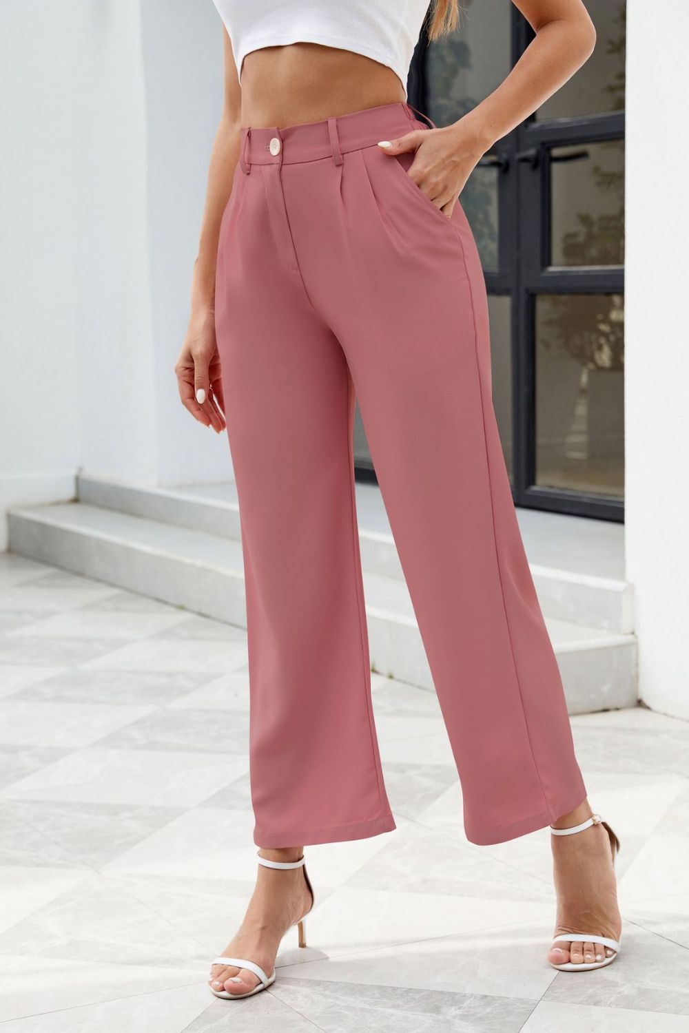 Get trendy with Pocketed High Waist Pants - Pants available at Styles Code. Grab yours today!