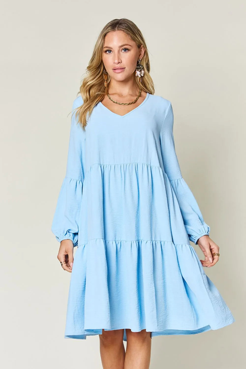 Get trendy with Full Size V-Neck Tiered Dress - Dress available at Styles Code. Grab yours today!