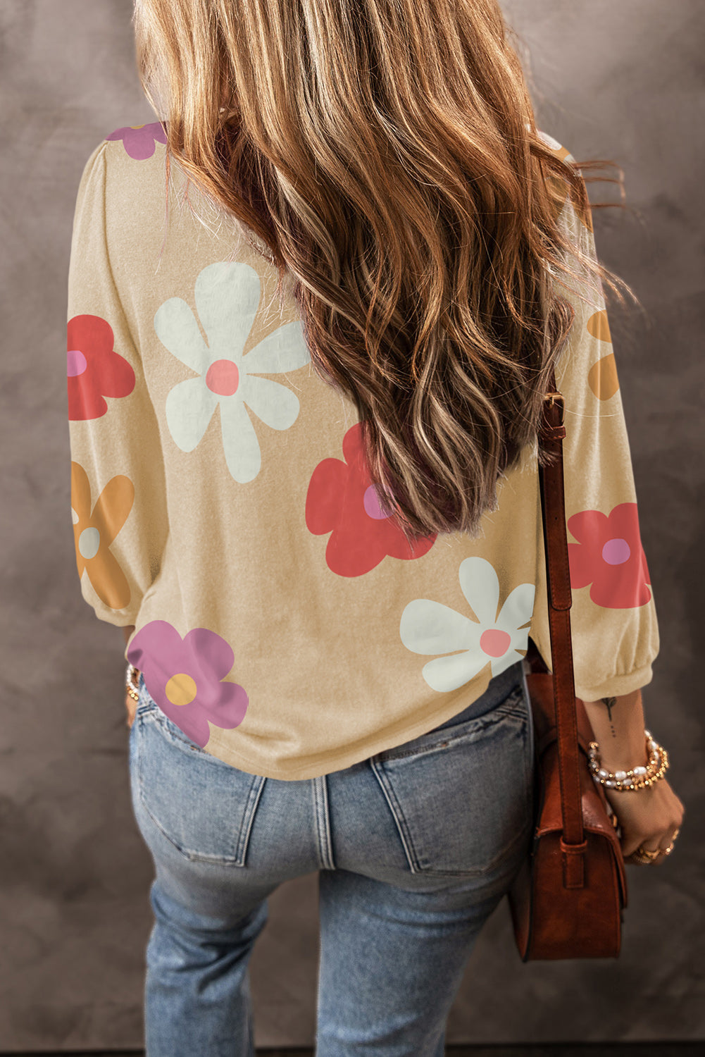 Get trendy with Flower Round Neck Long Sleeve Blouse - Blouse available at Styles Code. Grab yours today!