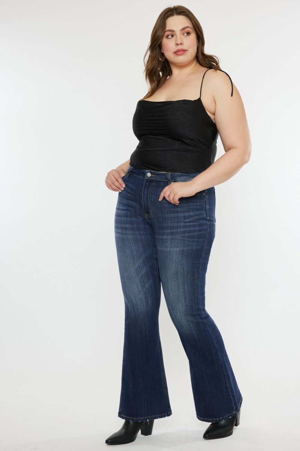 Get trendy with Kancan Full Size Mid Rise Slim Flare Jeans - Jeans available at Styles Code. Grab yours today!