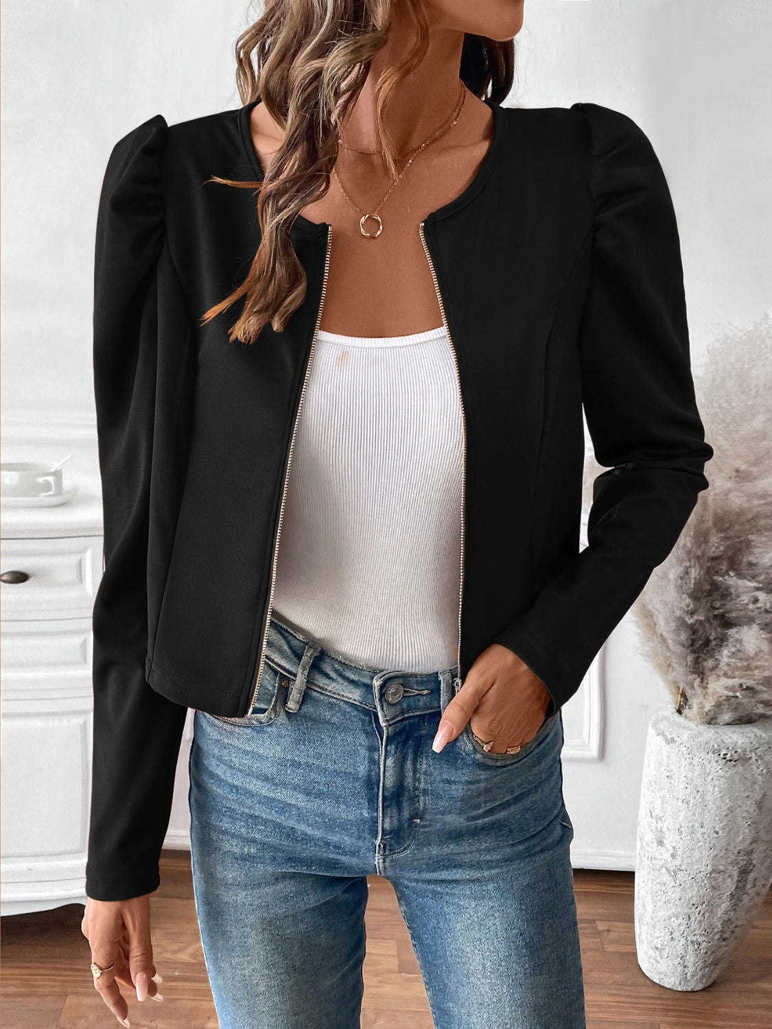 Get trendy with Zip Up Long Sleeve Jacket - Jackets available at Styles Code. Grab yours today!