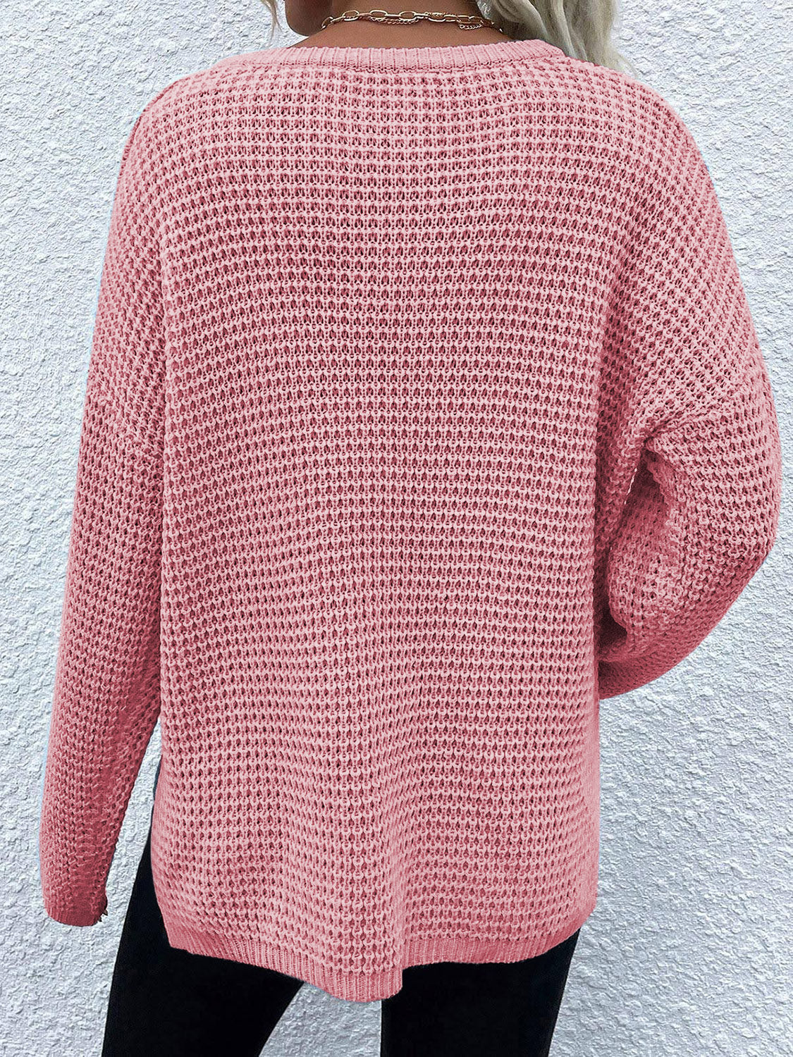 Get trendy with Notched Long Sleeve Sweater - Sweaters available at Styles Code. Grab yours today!