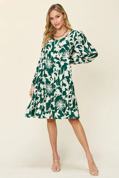 Get trendy with Full Size Printed Ruffle Hem Dress - Dress available at Styles Code. Grab yours today!