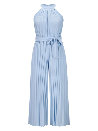 Get trendy with Cutout Tied Pleated Sleeveless Jumpsuit - Jumpsuit available at Styles Code. Grab yours today!