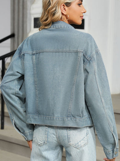 Get trendy with Rhinestone & Peal Trim Denim Jacket - Denim Jacket available at Styles Code. Grab yours today!