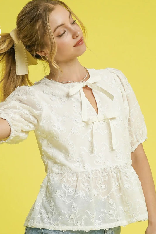 Get trendy with Embroidered Tie Front Blouse Top - Top available at Styles Code. Grab yours today!