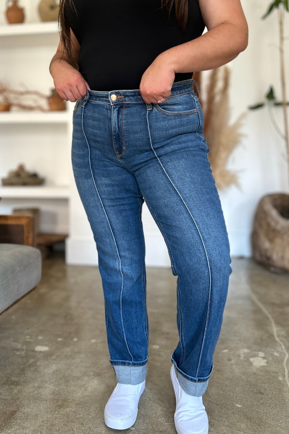 Get trendy with Judy Blue Full Size High Waist Front Seam Detail Straight Jeans - Plus Size available at Styles Code. Grab yours today!