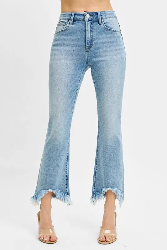 Get trendy with High Rise Crop Bootcut Jeans - Plus Size - Jeans available at Styles Code. Grab yours today!