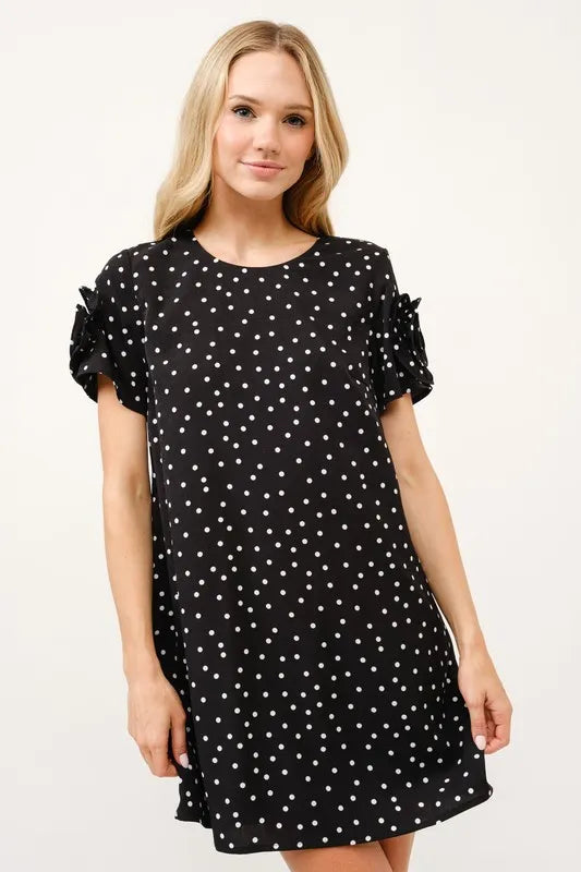 Get trendy with Embellished Sleeve Polka Dots Dress - Dress available at Styles Code. Grab yours today!