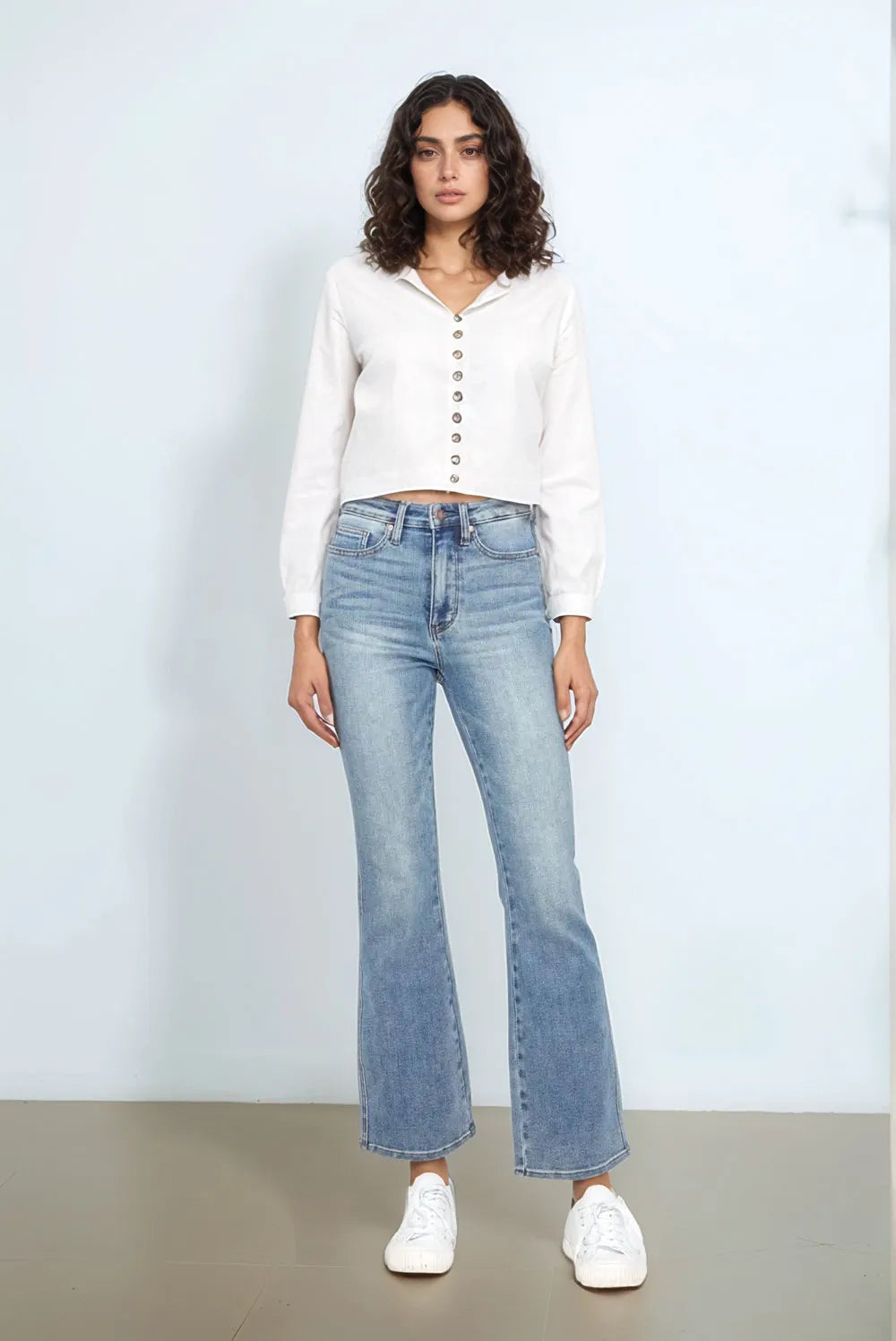 Get trendy with Full Size Tummy Control Bootcut Jeans - Jeans available at Styles Code. Grab yours today!