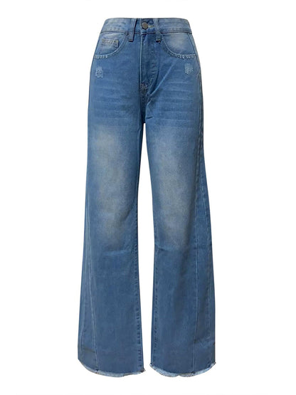 Get trendy with Raw Hem Wide Leg Jeans with Pockets - Jeans available at Styles Code. Grab yours today!