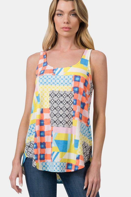 Get trendy with Printed Curved Hem Tank - Tank Top available at Styles Code. Grab yours today!