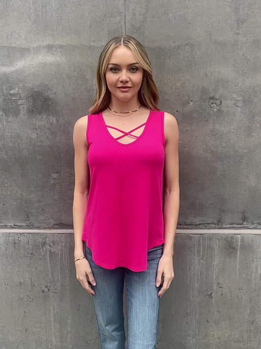 Criss Cross Front Detail Top in Hot Pink